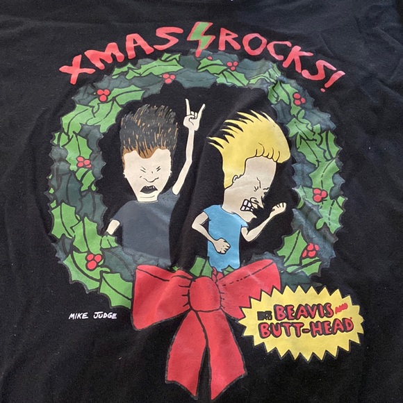 MTV Beavis and Butt-Head Xmas Black T-Shirt - Picture 1 of 5